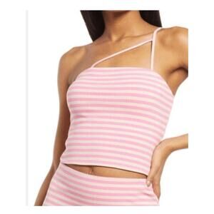 AFRM Women's Bandeau Tank Top Pink Tan Striped One Shoulder Adjustable M NWOT